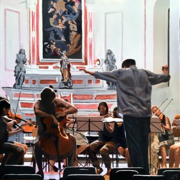 Painting titled "String rehearsal in…" by Arnaud Feuga, Original Artwork, Oil