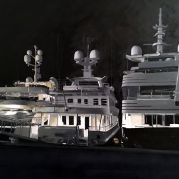 Malerei mit dem Titel "Yachts à Imperia" von Arnaud Feuga, Original-Kunstwerk, Öl Auf Keilrahmen aus Holz montiert