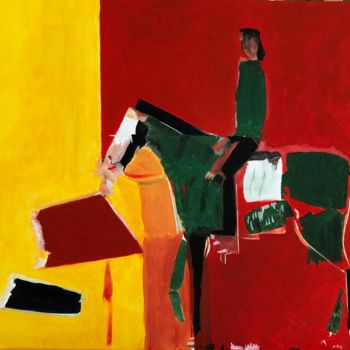 Painting titled "Cavalier en rouge e…" by Arnaud Feuga, Original Artwork, Oil