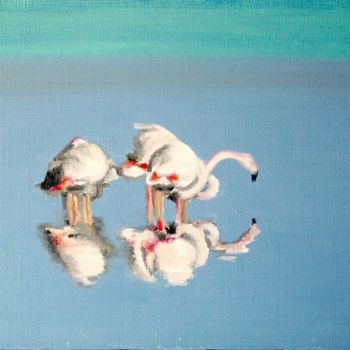 Painting titled "Flamants au repos" by Arnaud Feuga, Original Artwork, Oil