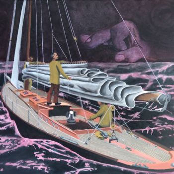 「Fortune de mer」というタイトルの絵画 Arnaud Feugaによって, オリジナルのアートワーク, オイル ウッドストレッチャーフレームにマウント