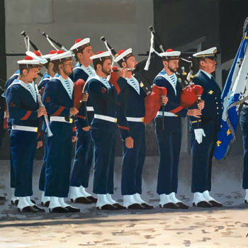 Peinture intitulée "Le bagad de Lann-Bi…" par Arnaud Feuga, Œuvre d'art originale, Huile