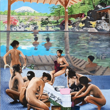 Картина под названием "Bain japonais" - Arnaud Feuga, Подлинное произведение искусства, Масло Установлен на Деревянная рама…