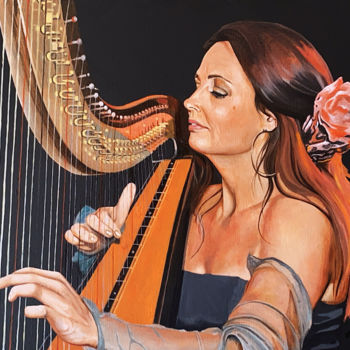 Peinture intitulée "La harpiste" par Arnaud Feuga, Œuvre d'art originale, Huile