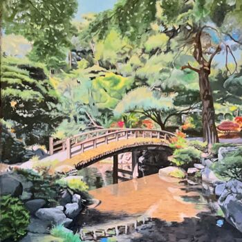 Painting titled "Jardin japonais" by Arnaud Feuga, Original Artwork, Oil Mounted on Wood Stretcher frame