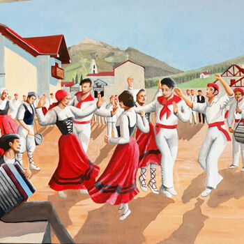 Painting titled "Bal Basque" by Arnaud Feuga, Original Artwork, Oil Mounted on Wood Stretcher frame