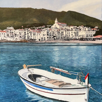Painting titled "Cadaqués" by Arnaud Feuga, Original Artwork, Oil Mounted on Wood Stretcher frame
