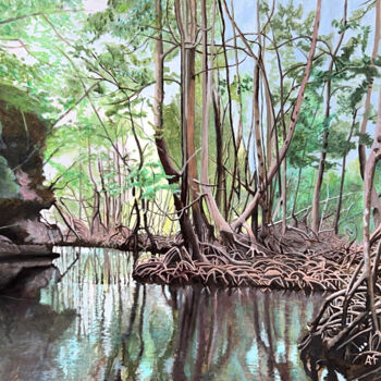Pintura intitulada "Mangrove en Baie de…" por Arnaud Feuga, Obras de arte originais, Óleo Montado em Armação em madeira