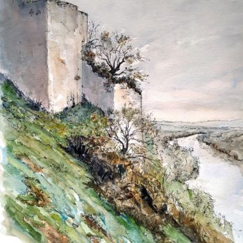 Malerei mit dem Titel "Contrefort Château…" von Arnaud Martin Artiste Peintre, Original-Kunstwerk, Aquarell