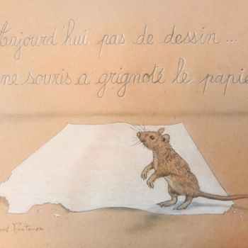 Disegno intitolato "La souris comme ali…" da Arnaud Montenon, Opera d'arte originale, Matita