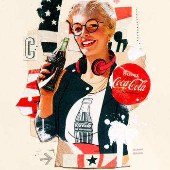 Collages titled "COCACOLLAGE" by Graphikstreet, Original Artwork, Collages Mounted on Cardboard