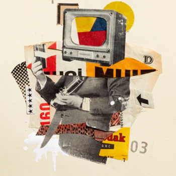 Collages intitulée "TV-HEAD" par Graphikstreet, Œuvre d'art originale, Collages
