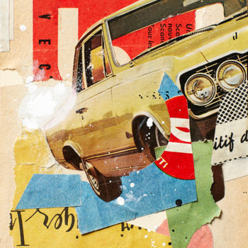 Collages intitulée "YELLOW CAR" par Graphikstreet, Œuvre d'art originale, Collages Monté sur Panneau de bois