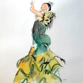 Pintura intitulada "Flamenco1" por Arnaud Faugas, Obras de arte originais, Aquarela