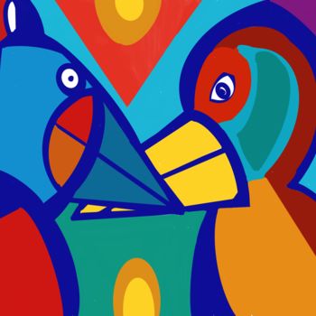 Arts numériques intitulée "Birds in love" par Arne Fjellerad, Œuvre d'art originale, Peinture numérique