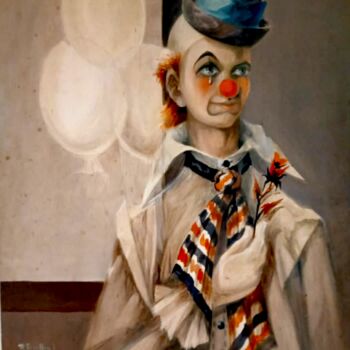 Painting titled "Payaso" by Arney Cardenas, Original Artwork, Oil Mounted on Wood Stretcher frame
