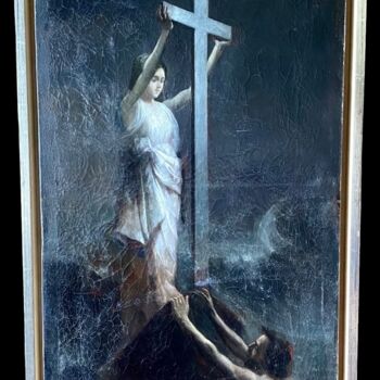 Pintura intitulada "Lady with Cross" por Arnold Böcklin, Obras de arte originais, Óleo Montado em Armação em madeira