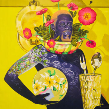 Malarstwo zatytułowany „La cuisine à Makepe…” autorstwa Arnold Forkam, Oryginalna praca, Akryl Zamontowany na Drewniana rama…