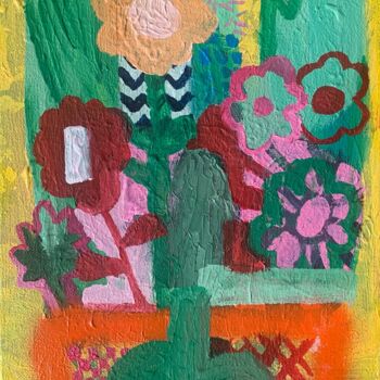 Картина под названием "her flowers" - Arnold Krapka, Подлинное произведение искусства, Акрил Установлен на Деревянная рама д…
