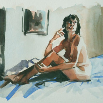 Painting titled "Petite clope sur le…" by Christian Arnould, Original Artwork, Watercolor