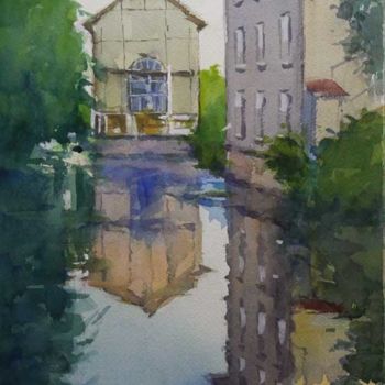 Painting titled "Tomblaine le matin 2" by Christian Arnould, Original Artwork, Watercolor