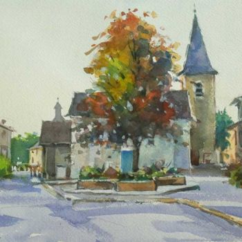 Malerei mit dem Titel "Tomblaine le matin…" von Christian Arnould, Original-Kunstwerk, Aquarell