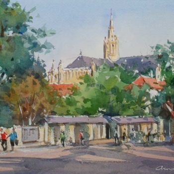 Painting titled "Villers les Nancy 3…" by Christian Arnould, Original Artwork, Watercolor