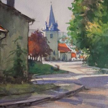 Painting titled "Ludres le matin (aq…" by Christian Arnould, Original Artwork, Watercolor