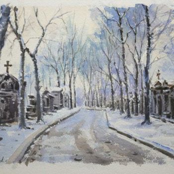 Pintura intitulada "L'hiver au  Père La…" por Christian Arnould, Obras de arte originais, Aquarela