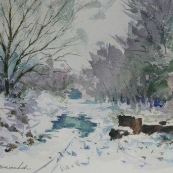 Painting titled "Sous bois enneigé (…" by Christian Arnould, Original Artwork, Watercolor