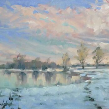 Peinture intitulée "Hiver sur l'étang (…" par Christian Arnould, Œuvre d'art originale, Huile