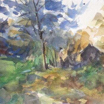 Painting titled "Cabane dans la forê…" by Christian Arnould, Original Artwork, Watercolor