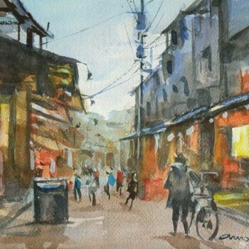 Painting titled "Quartier asiatique…" by Christian Arnould, Original Artwork, Watercolor