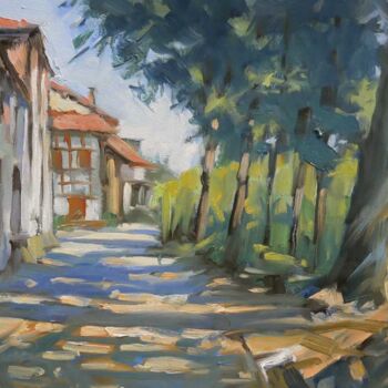 Pintura intitulada "Rue bordée d'arbres…" por Christian Arnould, Obras de arte originais, Óleo