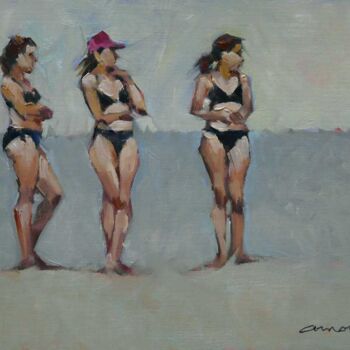 Painting titled "Trois plagistes (hu…" by Christian Arnould, Original Artwork, Oil