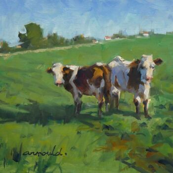 Painting titled "Deux vaches (huile…" by Christian Arnould, Original Artwork, Oil