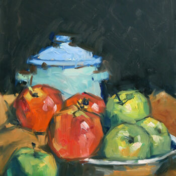 Pittura intitolato "Pot pommes (huile s…" da Christian Arnould, Opera d'arte originale, Olio