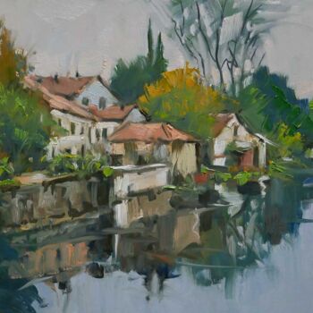 Painting titled "Paysage 22" by Christian Arnould, Original Artwork, Oil