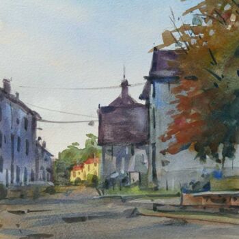 Schilderij getiteld "Tomblaine le matin" door Christian Arnould, Origineel Kunstwerk, Aquarel