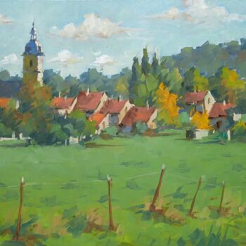 Painting titled "Flavigny au loin (h…" by Christian Arnould, Original Artwork, Oil