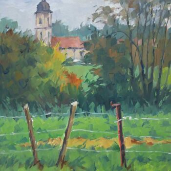 Pittura intitolato "Flavigny au loin 2…" da Christian Arnould, Opera d'arte originale, Olio