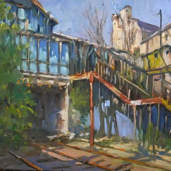 Painting titled "Friche ferroviaire…" by Christian Arnould, Original Artwork, Oil