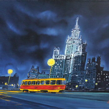 Peinture intitulée "Ночной трамвай. Nig…" par Alexey Aronov, Œuvre d'art originale, Huile