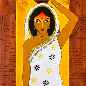 Painting titled "The Indian Village…" by Arpa Mukhopadhyay, Original Artwork, Acrylic