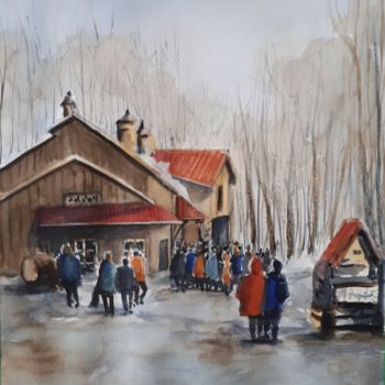 Peinture intitulée "Cabane sucre" par Ingrid Chapellin, Œuvre d'art originale, Aquarelle