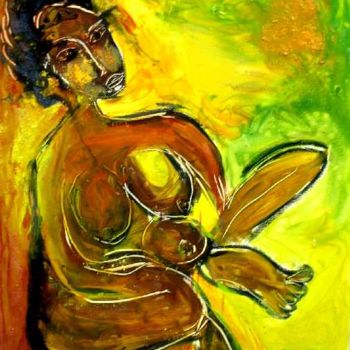 Peinture intitulée "femme jaune" par Dar, Œuvre d'art originale, Huile