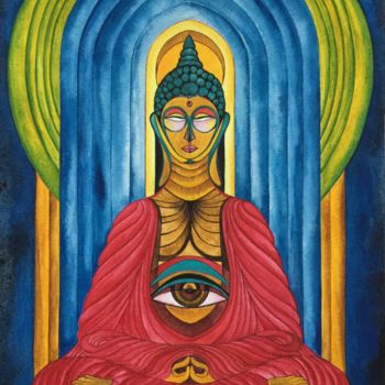 Pintura intitulada "Meditation" por Arshad Khan, Obras de arte originais, Aquarela