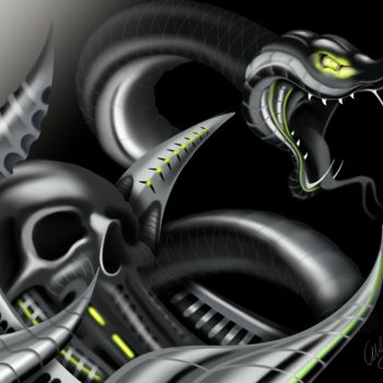Digital Arts titled "Serpent et tête de…" by Arslay, Original Artwork, Digital Painting