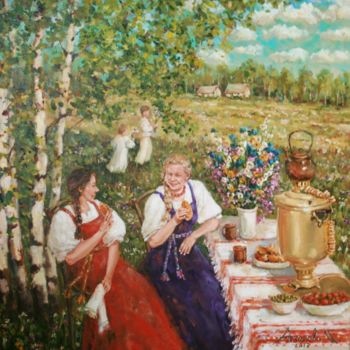 Ζωγραφική με τίτλο "Подружки" από Инна Рязанова, Αυθεντικά έργα τέχνης, Λάδι