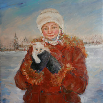 Ζωγραφική με τίτλο "Снежок" από Инна Рязанова, Αυθεντικά έργα τέχνης, Λάδι